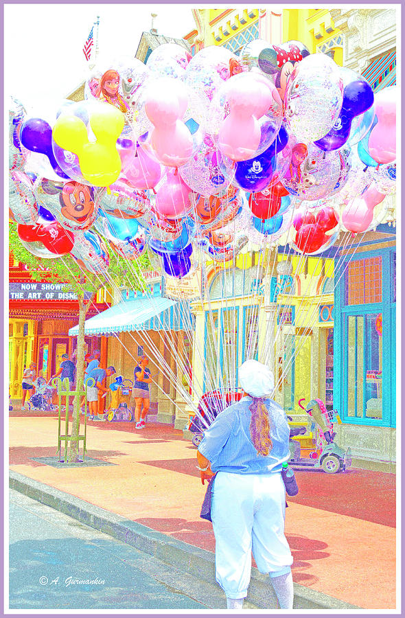 Balloon Lady Main Street U.S.A. Walt Disney World Digital Art by A Macarthur Gurmankin