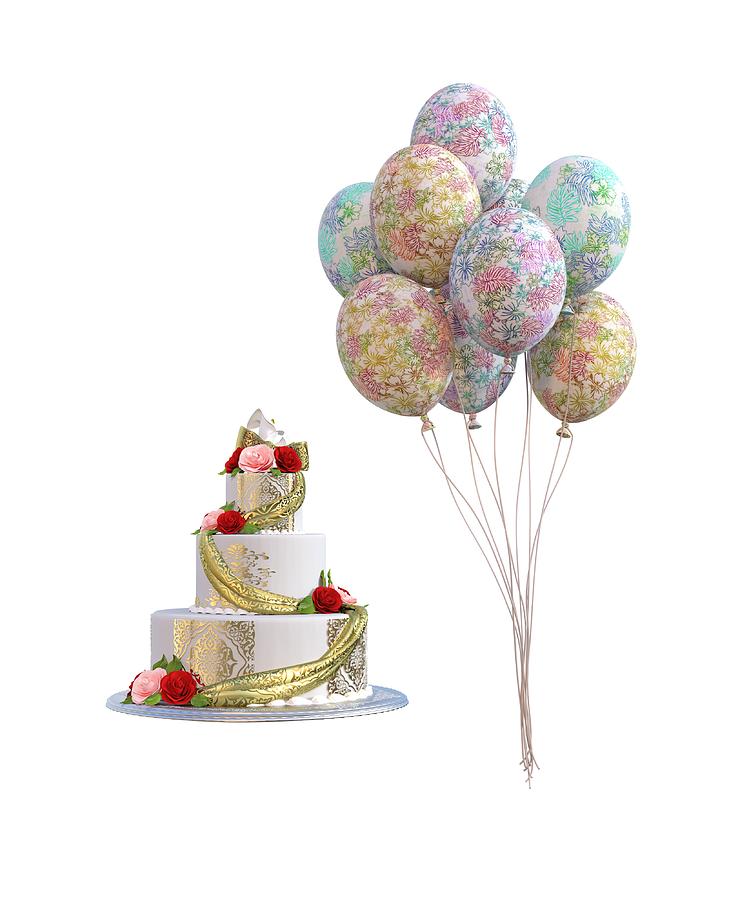 Cake Digital Art - Balloons and Cake by Betsy Knapp