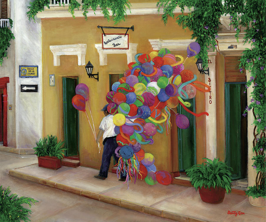 People Painting - Balloons On The Calle by Betty Lou