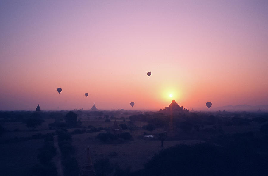Balloons Over Bagan During Sunrise Photograph by Damien Polegato