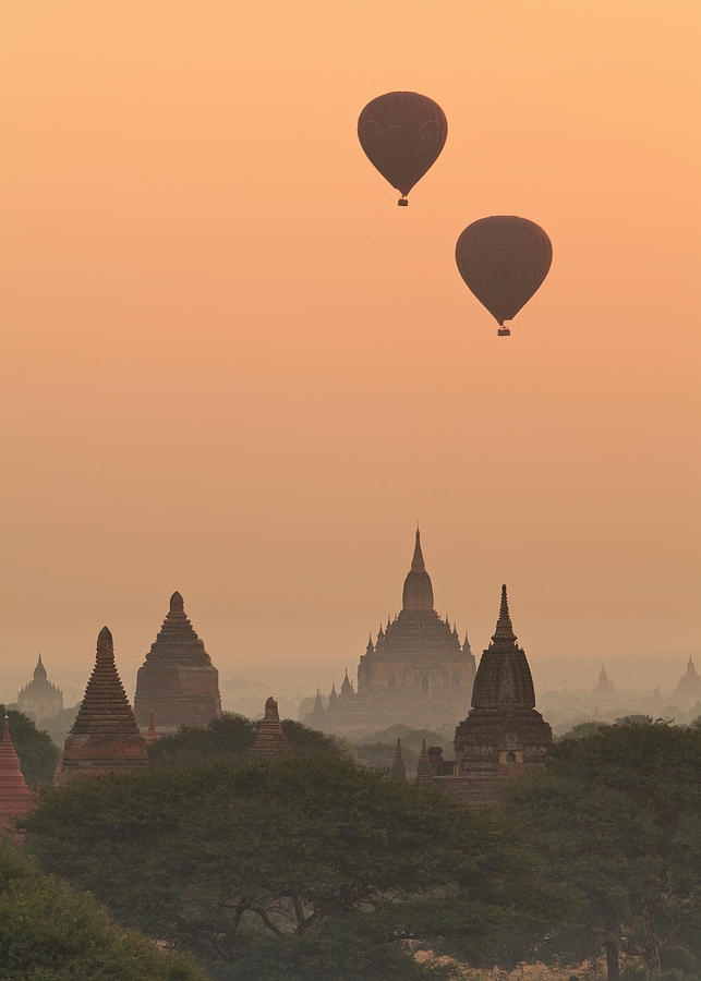 Balloons Over Temples, Myanmar Digital Art by Luigi Vaccarella