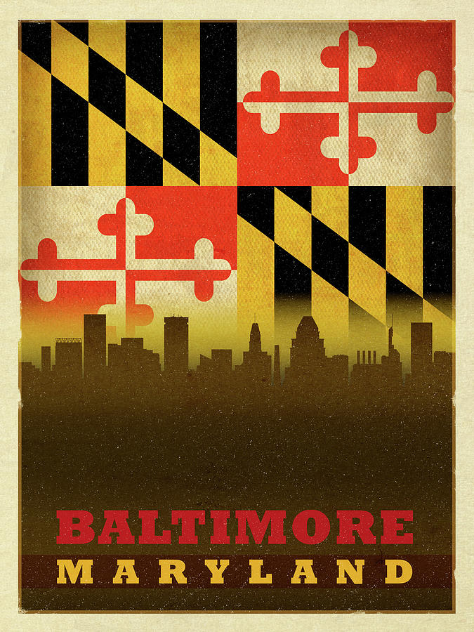 Baltimore Mixed Media - Baltimore City Skyline State Flag Of Maryland by Design Turnpike