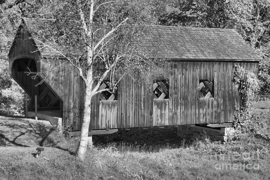 Baltimore Covered Bridge In Vermont Black And White Photograph by Adam Jewell
