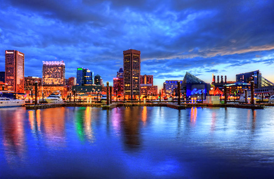 Baltimore Inner Harbor Sunrise Painting Digital Art by Craig