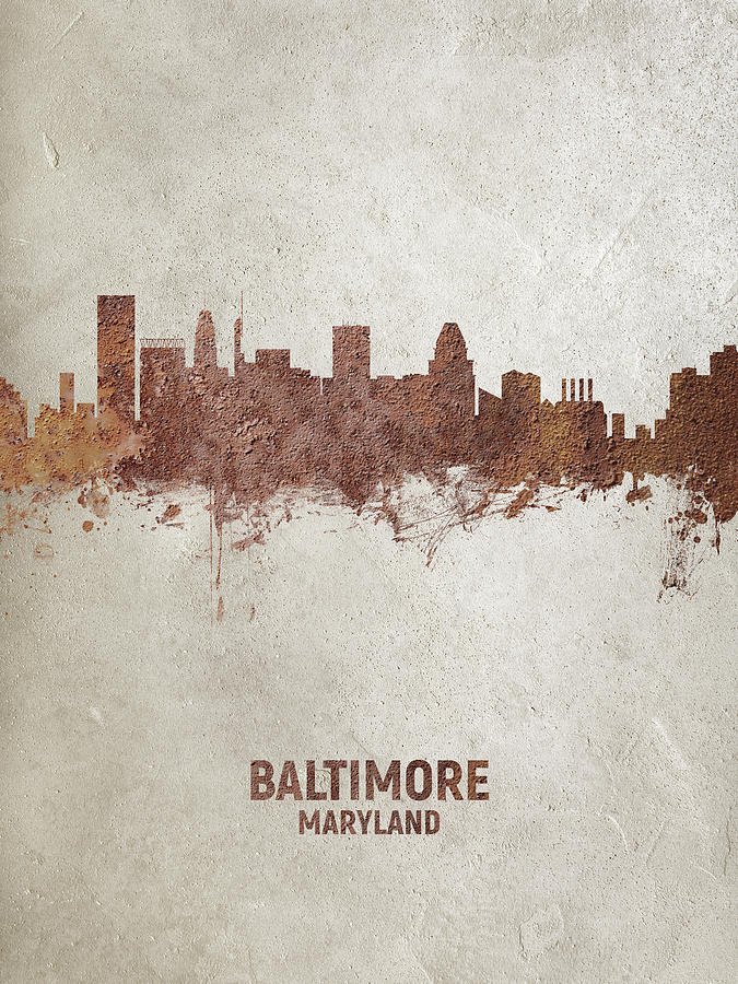 Baltimore Digital Art - Baltimore Maryland Rust Skyline by Michael Tompsett