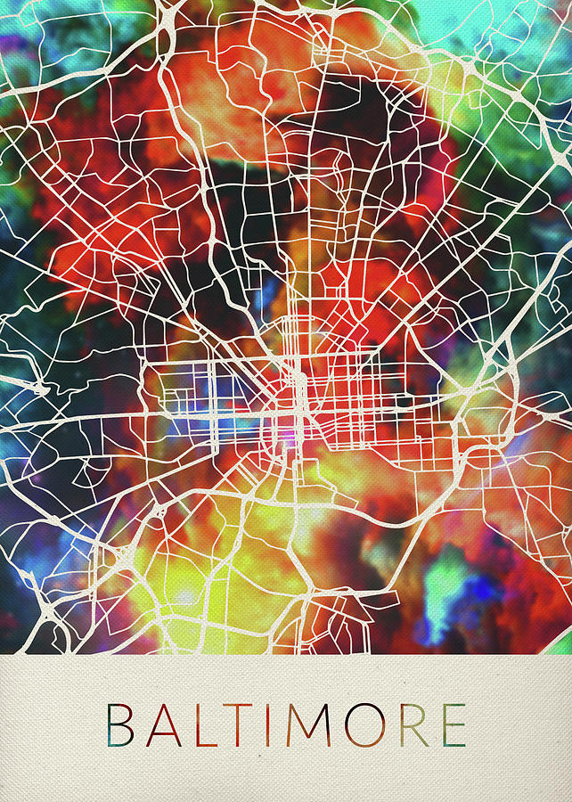 Baltimore Mixed Media - Baltimore Maryland Watercolor City Street Map by Design Turnpike