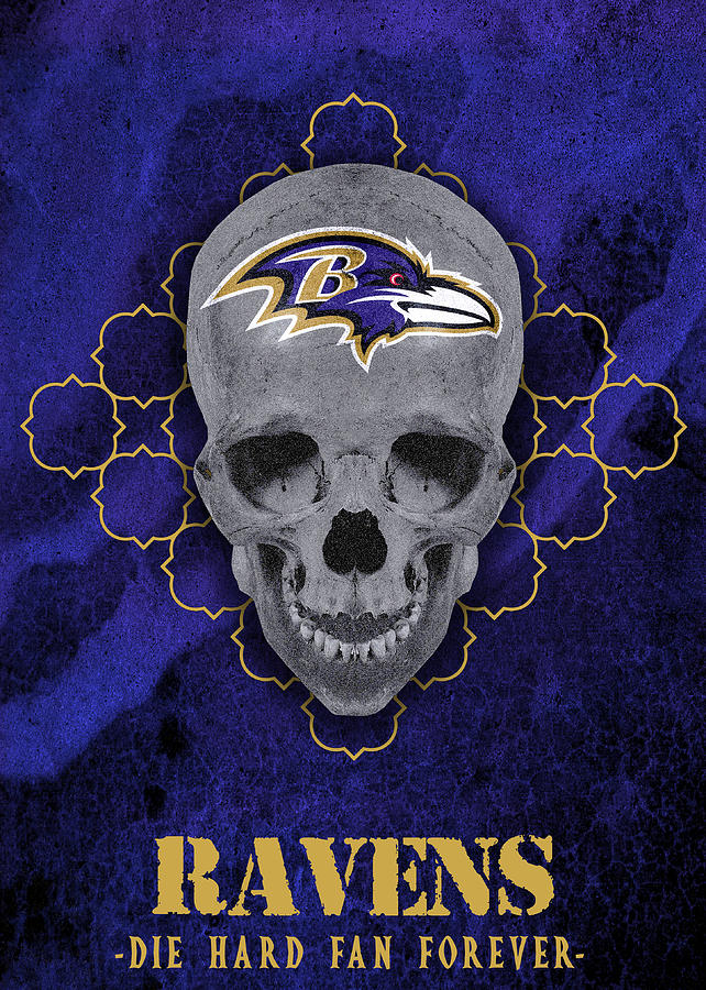 Baltimore Ravens Die Hard Skull Art by William Ng