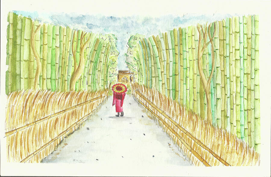 Bamboo Forest Of Kyoto Japan Painting By Louloua Asgaraly