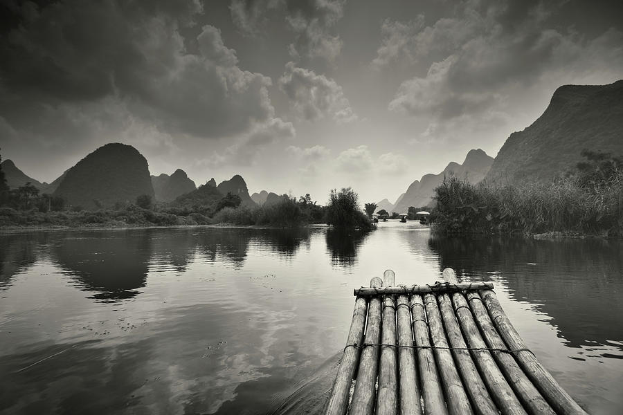 Bamboo Raft On Li River Photograph by Ipandastudio