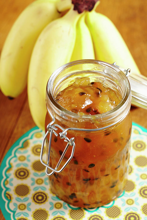Banana And Passion Fruit Jam In A Jar Photograph by Teubner Foodfoto