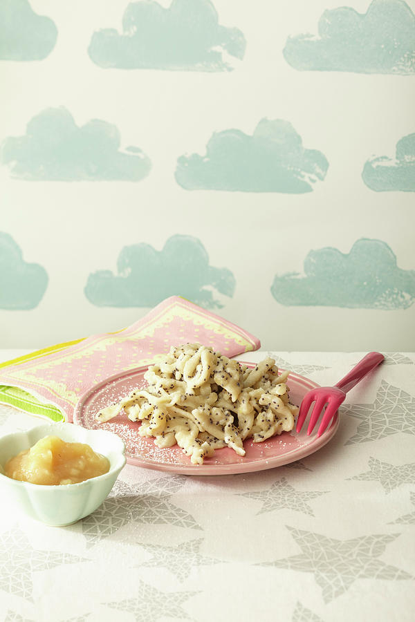 Banana And Poppyseed Egg Noodles With Apple Sauce Photograph by Meike Bergmann