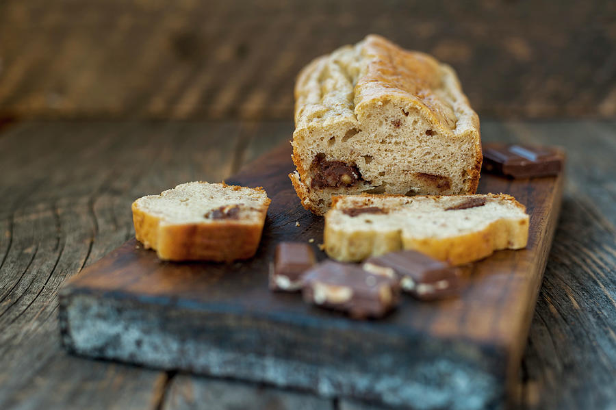 Banana Bread With Chocolate, Sliced On A Wooden Board Photograph by Gabriela Lupu