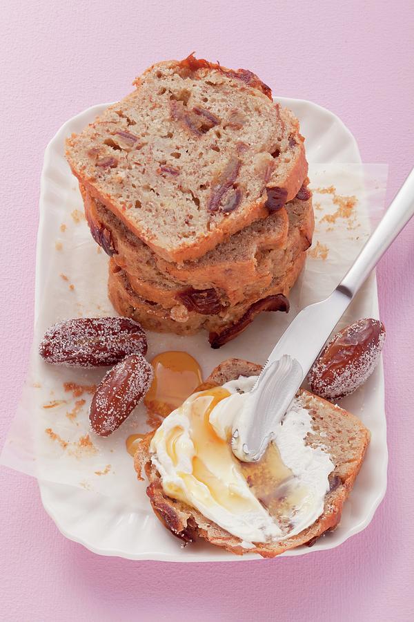 Banana Bread With Clotted Cream And Dates Photograph by Foodcollection