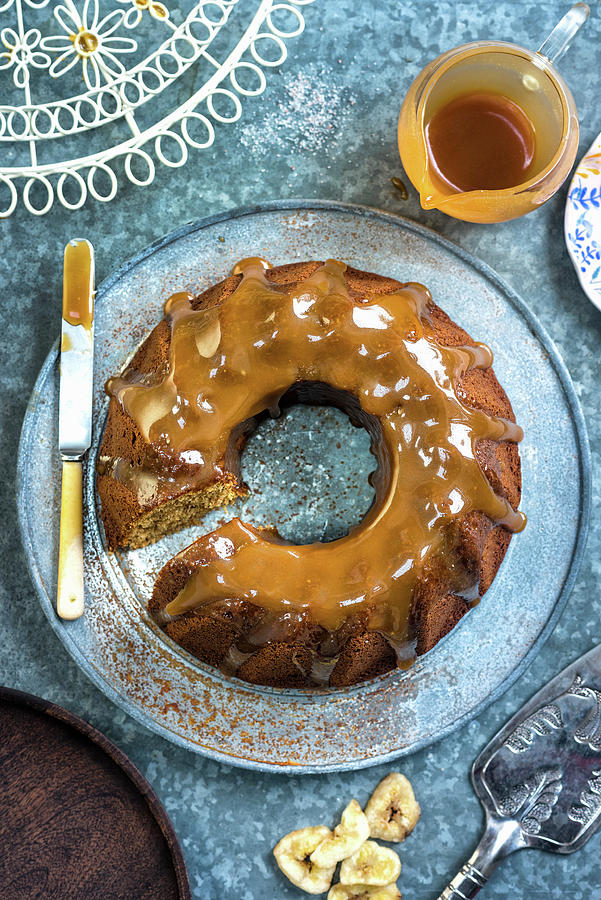 Banana Cake With Caramel Sauce Photograph by Lucy Parissi