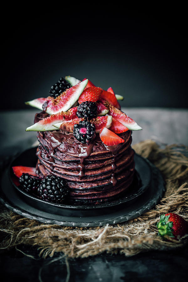 Banana Chocolate Pancakes With Figs And Berries Photograph by Ghosh