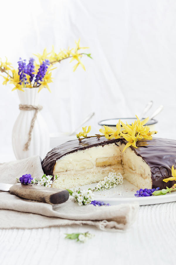 Banana Cream Cake With Chocolate Icing Photograph by Tamara Staab