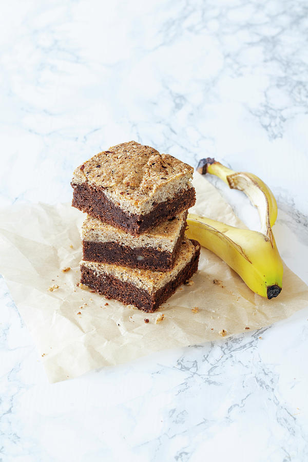 Banana Hazelnut Brookie brownie With Cookie Crust, Gluten-free Photograph by Jan Wischnewski / Stockfood Studios