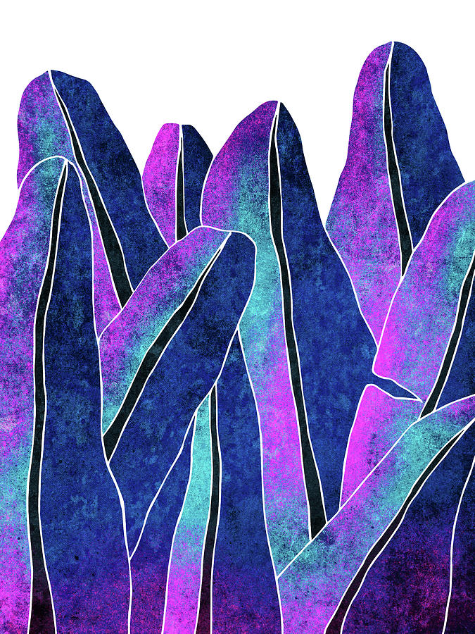 Banana Leaf - Blue, Violet, Navy - Tropical Leaf Print - Botanical Art - Modern Abstract Mixed Media by Studio Grafiikka
