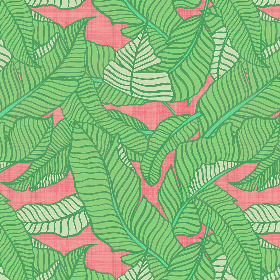 Banana Leaf Pattern Pink Painting by Jen Montgomery
