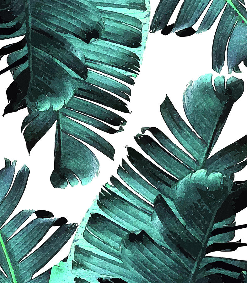 Banana Leaf - Tropical Leaf Print - Botanical Art - Modern Abstract - Blue, Navy, Teal Mixed Media