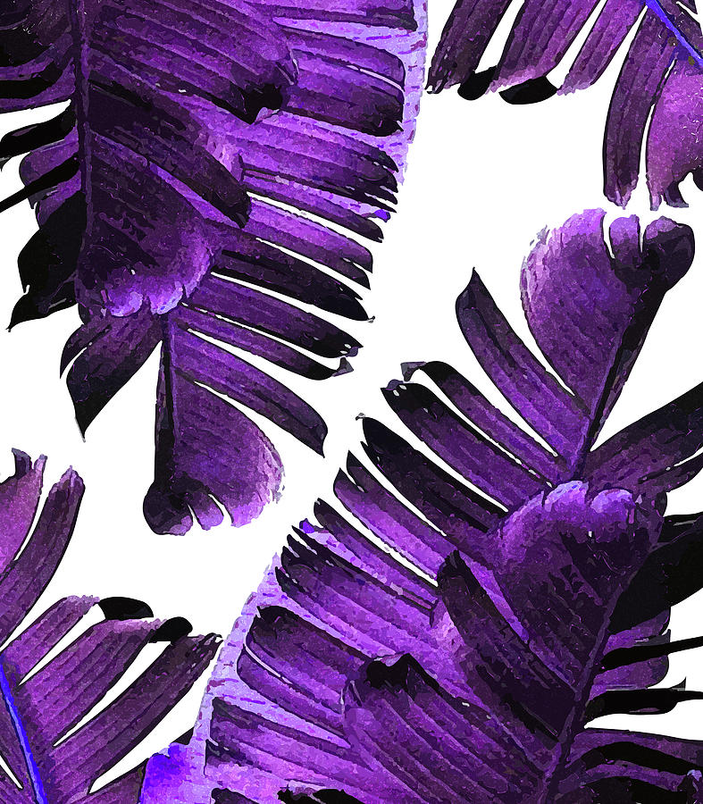 Banana Leaf - Tropical Leaf Print - Botanical Art - Modern Abstract - Violet, Lavender Mixed Media by Studio Grafiikka