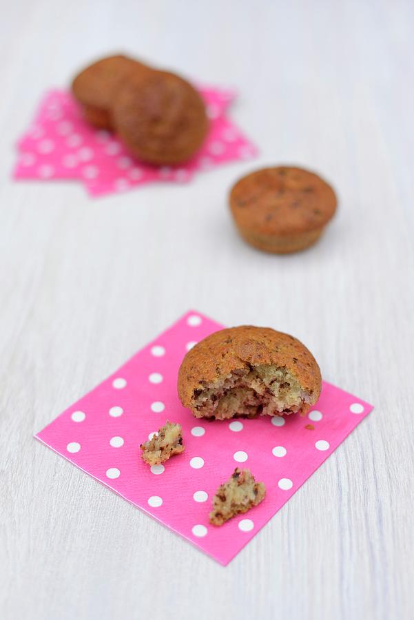 Banana Muffins With Chocolate On Spotted Paper Napkins Photograph by Sonia Chatelain