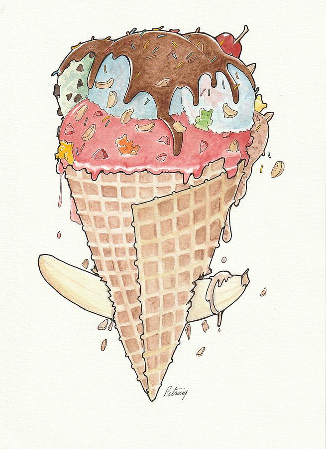 Banana Split Drawing by Marcy Petricig Braasch