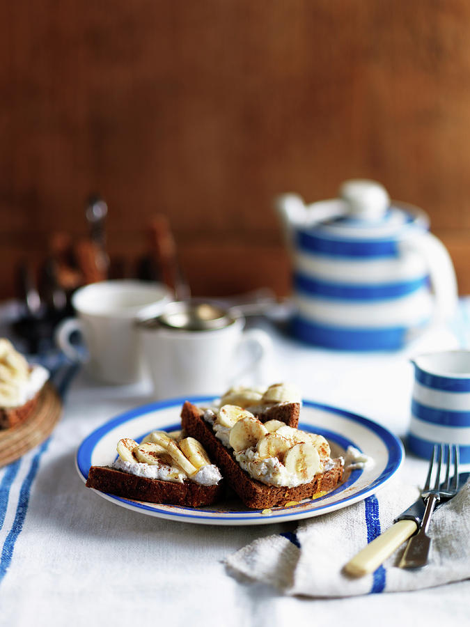 Banana Toast With Cream And Cinnamon For Tea Photograph by Karen Thomas