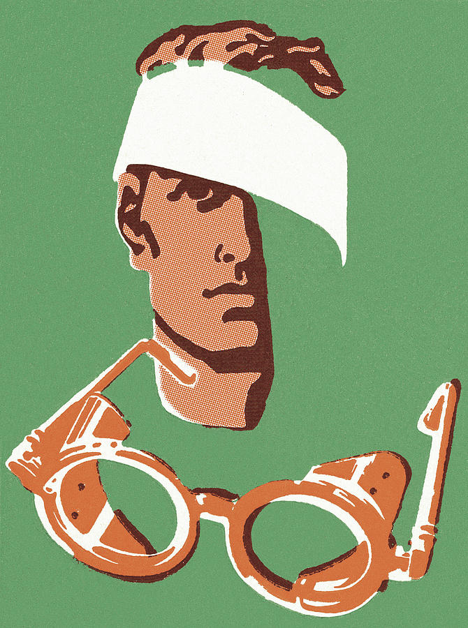 Goggle Drawing - Bandaged Man and Glasses by CSA Images