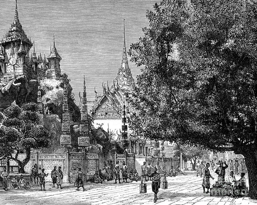 Black And White Drawing - Bangkok, Siam, 19th Century. Artist by Print Collector