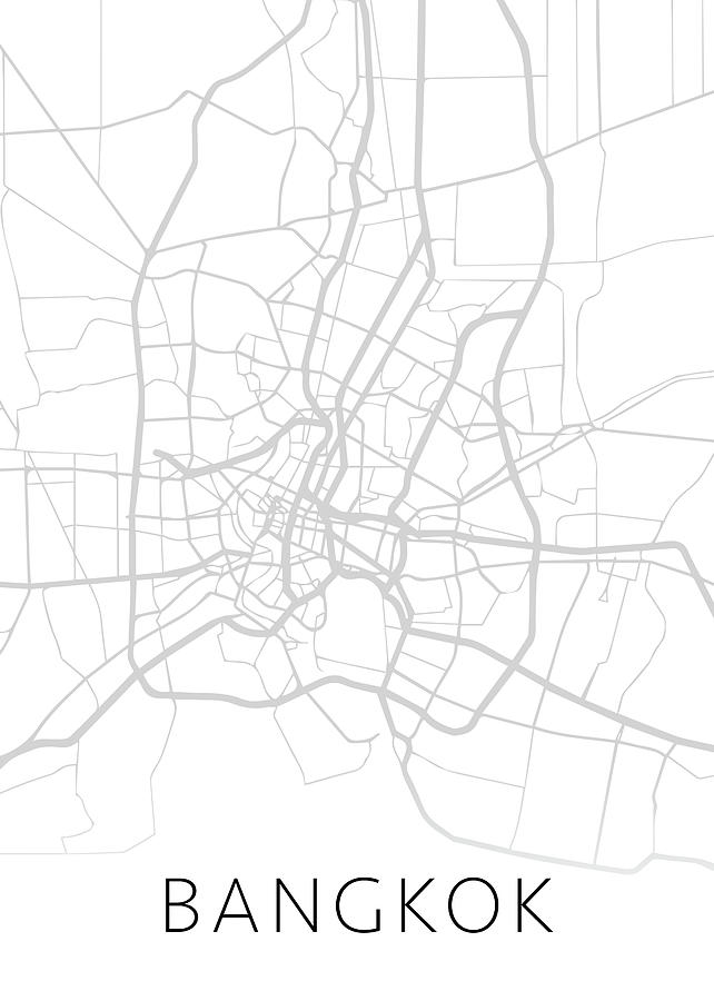 Black And White Mixed Media - Bangkok Thailand City Street Map Black and White Minimalist Series by Design Turnpike