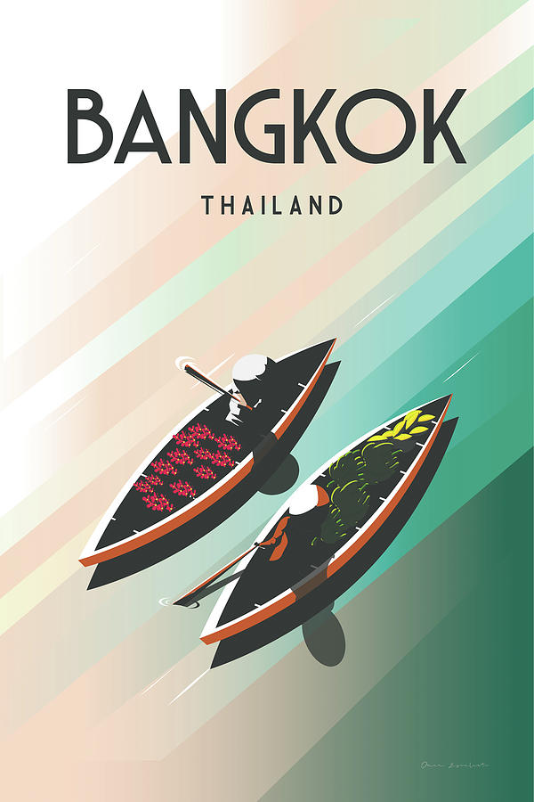 Boat Drawing - Bangkok Thailand by Omar Escalante