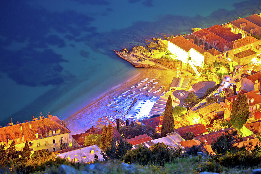 Banje beach in Dubrovnik aerial evening view Photograph by Brch Photography