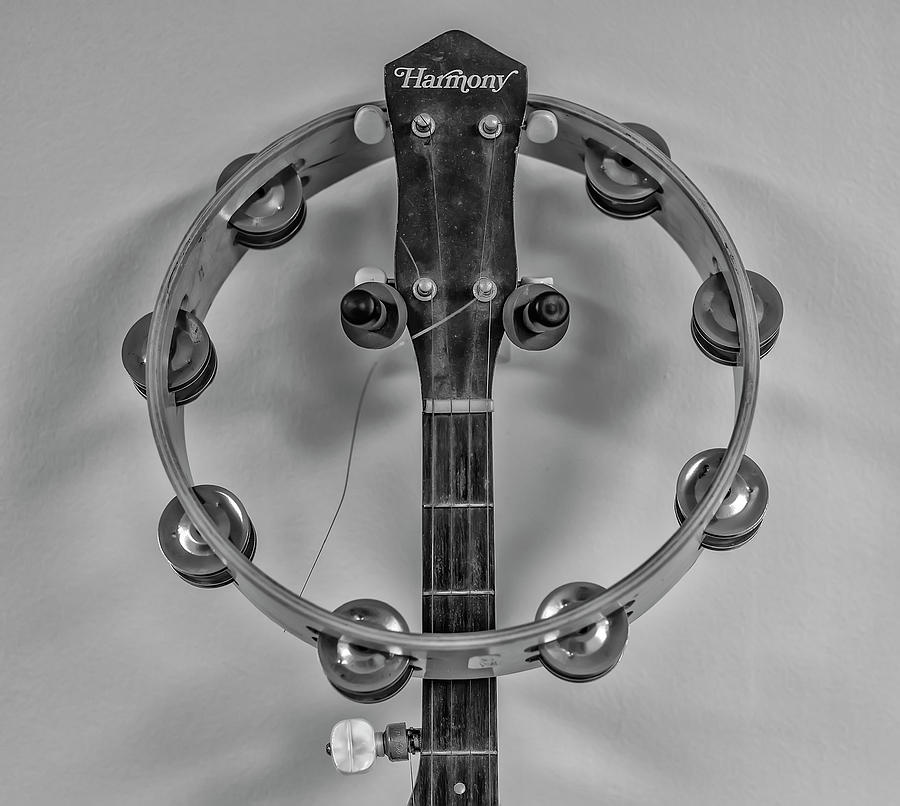 Banjo and Tamboreen in Black and White Photograph by Bill Cannon