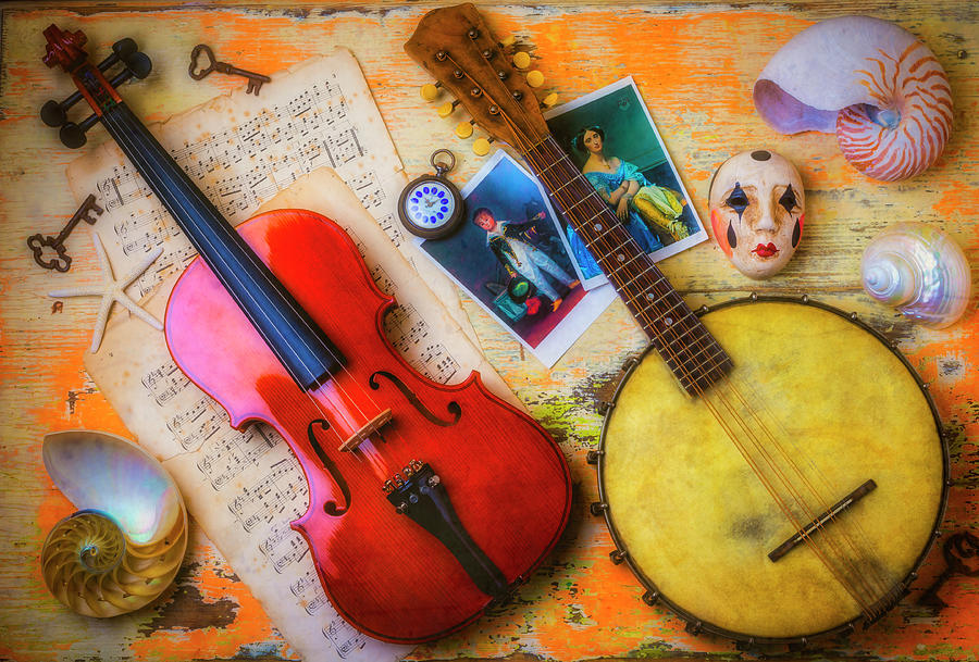 Banjo Violin Still Life Photograph by Garry Gay