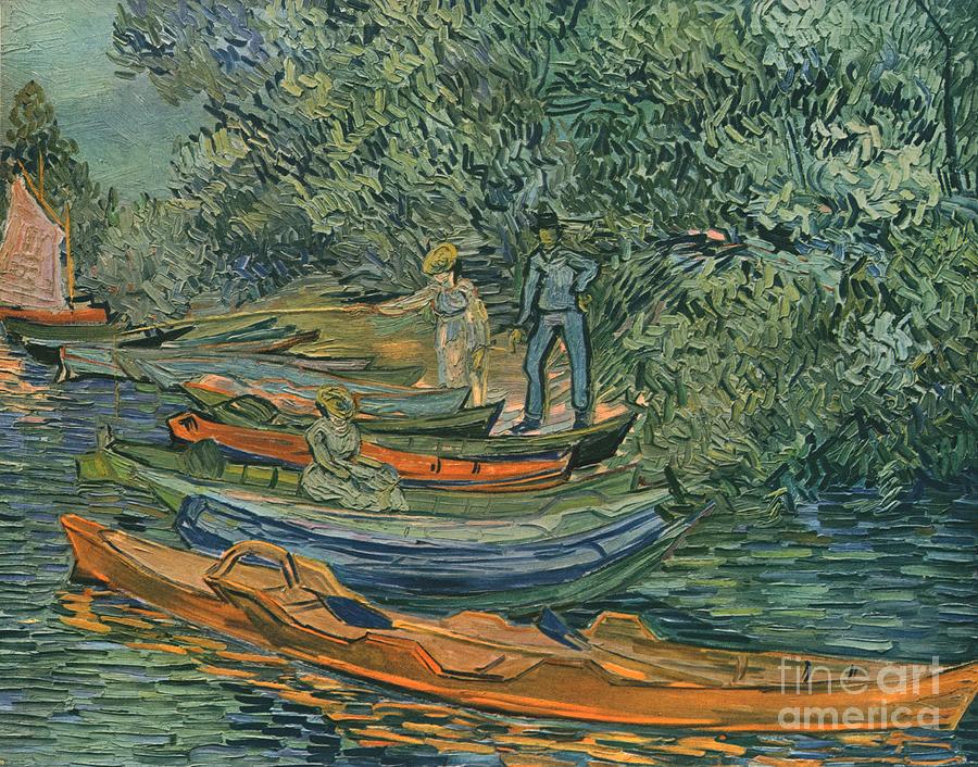 Bank Of The River With Rowing-boats Drawing by Print Collector