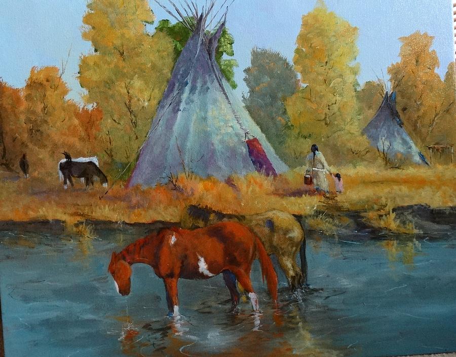 Native American Painting - Banks Of The Little Bighorn  by Sam Iddings