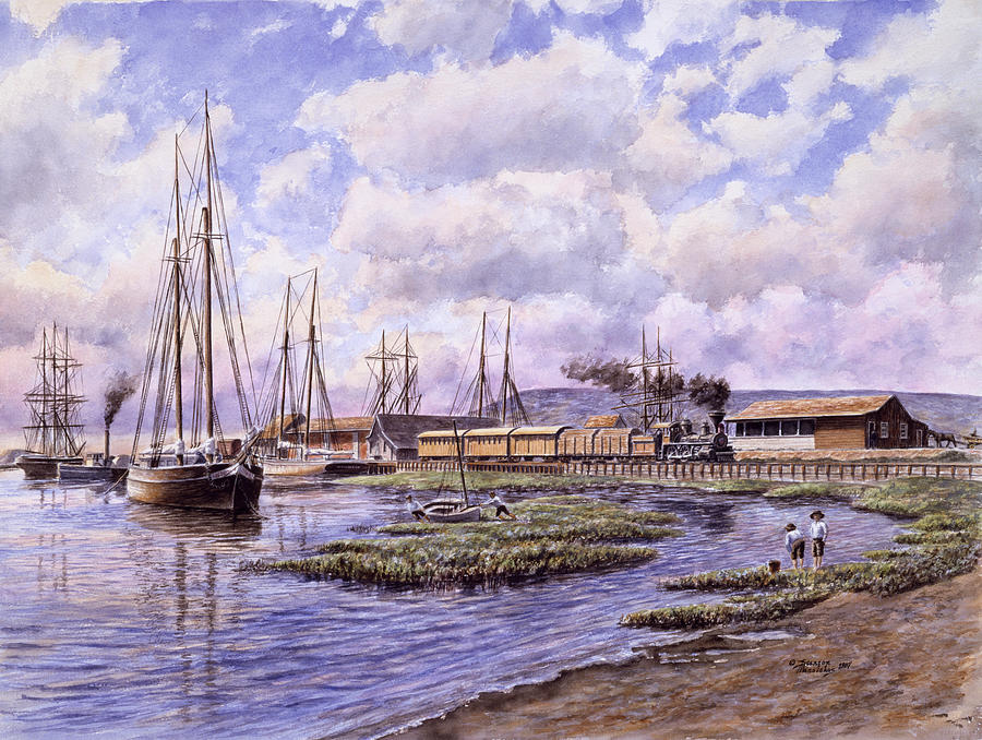 Train Painting - Banning Wharf, Ca.  1880 by Stanton Manolakas