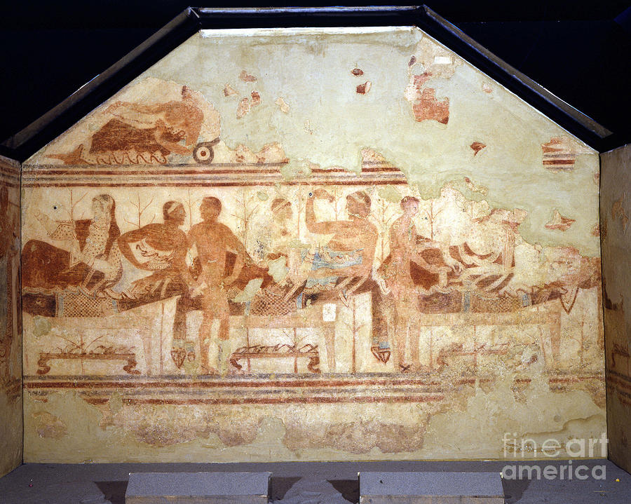 Coffin Painting - Banquet Scene. Fresco On The Wall Of The Etruscan Tomb Called “” Tomb Of The Boat”” by Etruscan