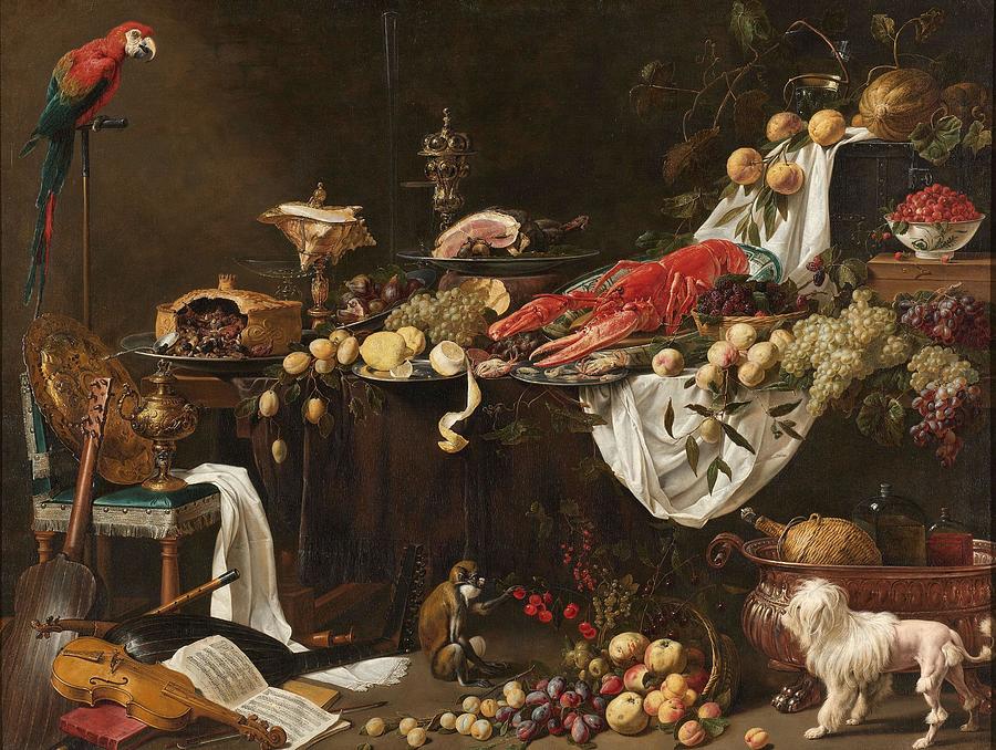 Banquet Still Life. Stilleven. Painting by Adriaen Van Utrecht