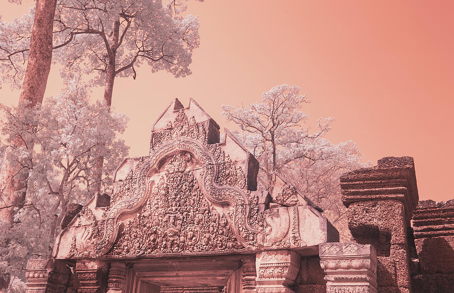 Banteay Srei Temple in Siem Reap Cambodia in infrared Photograph by Karen Foley