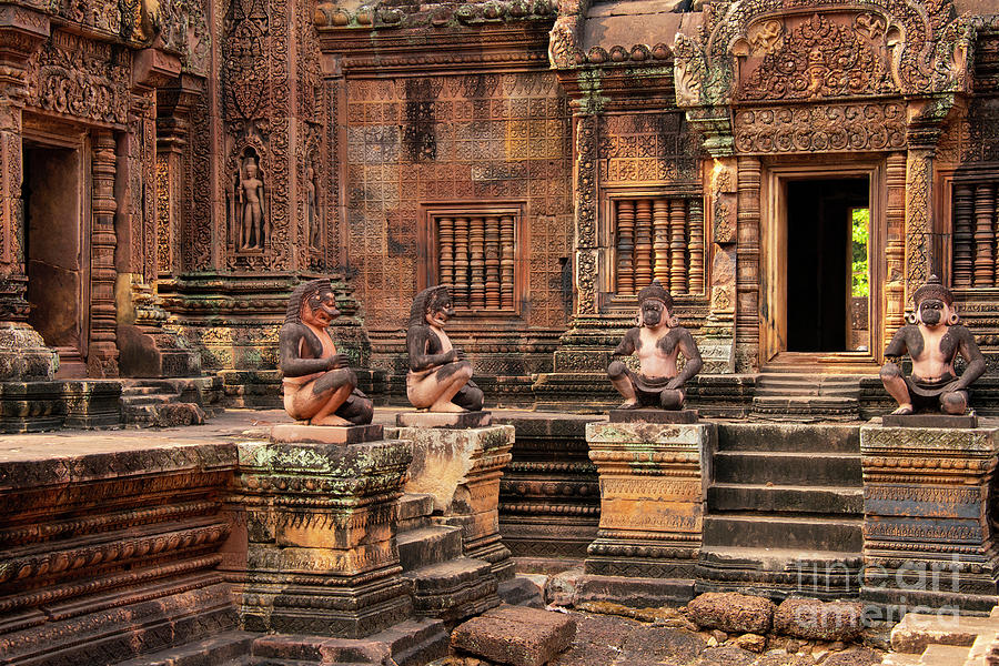 Architecture Photograph - Banteay Srei Temple Monkey Court by Bob Phillips