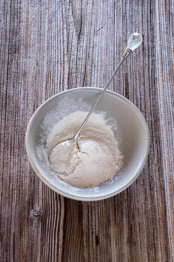 Baobab Powder In A Grey Bowl On A Wooden Background Photograph by Lieberbacken