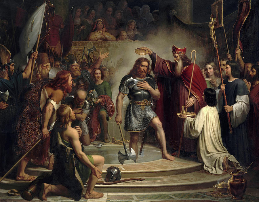 Knight Painting - Baptism of Clovis at Reims by Francois-Louis Dejuinne