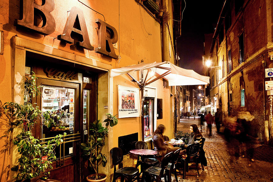 Bar In Trastevere, Rome, Italy Digital Art by Luigi Vaccarella