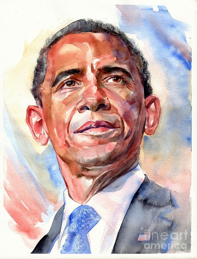 Donald Trump Painting - Barack Obama portrait by Suzann Sines