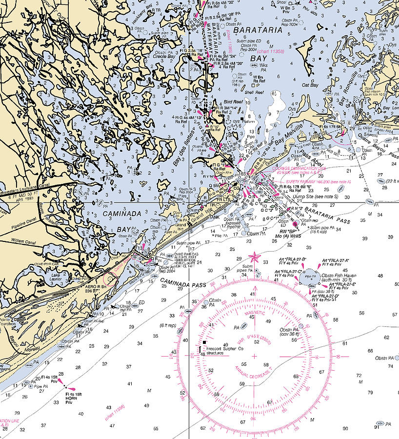 Barataria And Caminada Bays-louisiana Nautical Chart Mixed Media by Sea ...