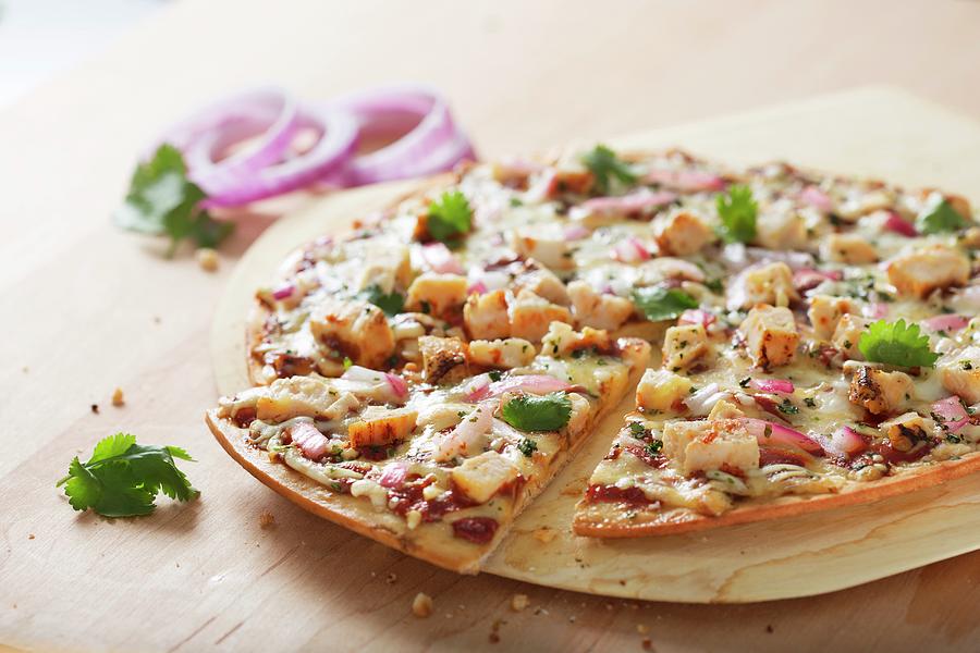 Barbecue Chicken Pizza With Red Onion And Cilantro Photograph by Cooke ...