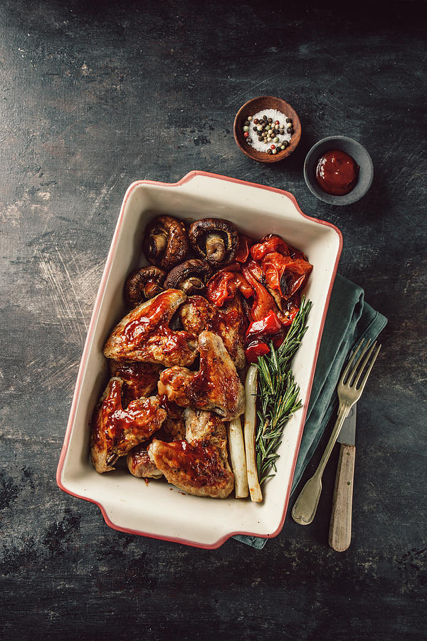 Barbecue Chicken Wings With Grilled Vegetables Photograph by Valeria Aksakova