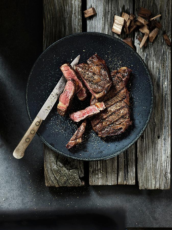 Barbecue-smoked Entrecote, Partially Sliced Photograph by Jalag / Markus Bassler